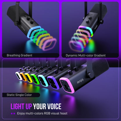 Microfone Dinâmico FIFINE AM8 USB/XLR RGB para Streaming, Podcast e Games