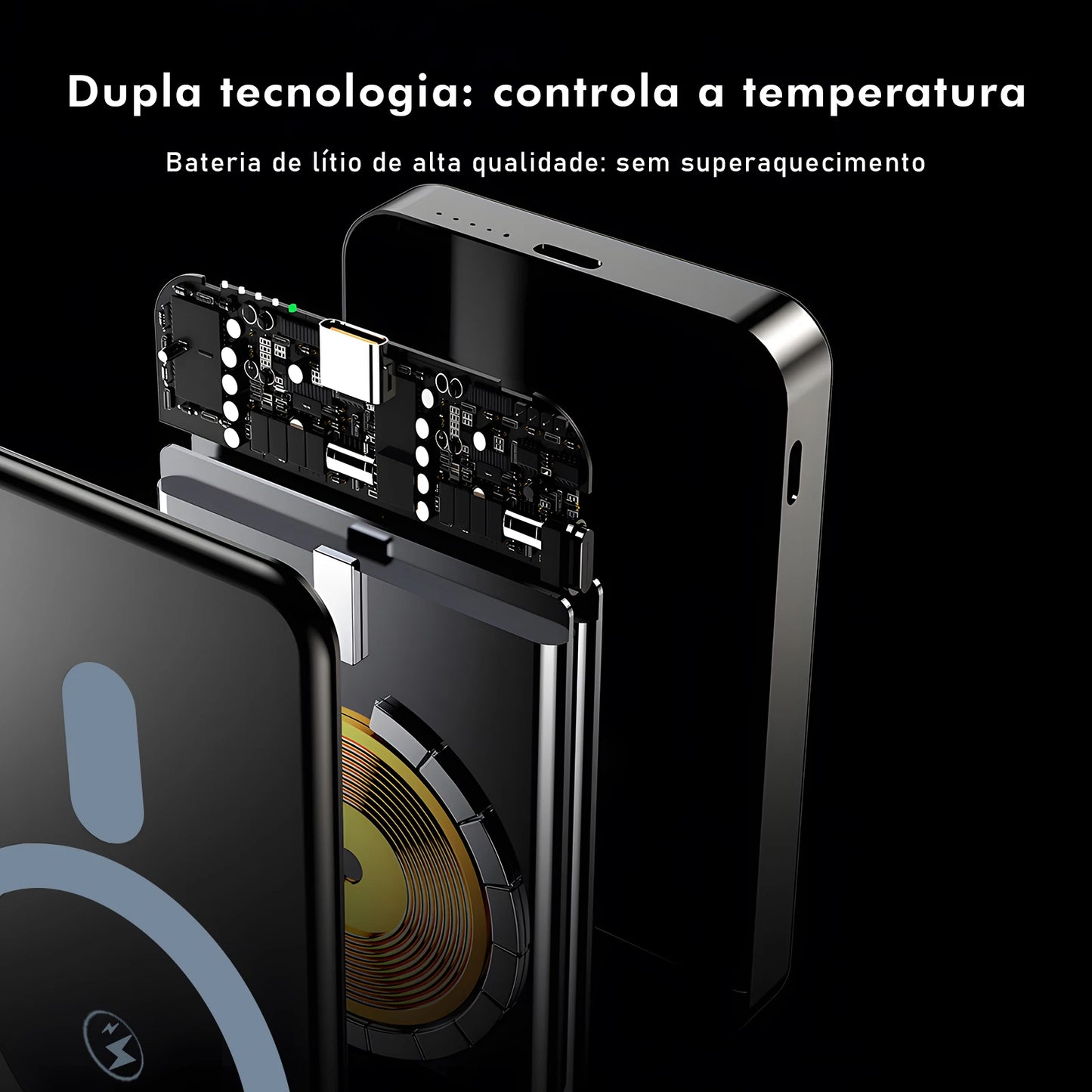Power Bank Magnético Coibel com Carregamento Sem Fio Portátil