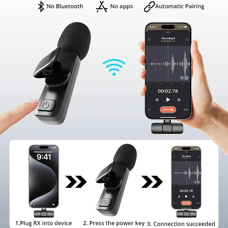 Microfone de Lapela Sem Fio para iPhone e Android Basix