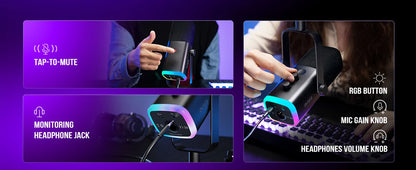 Microfone Dinâmico FIFINE AM8 USB/XLR RGB para Streaming, Podcast e Games