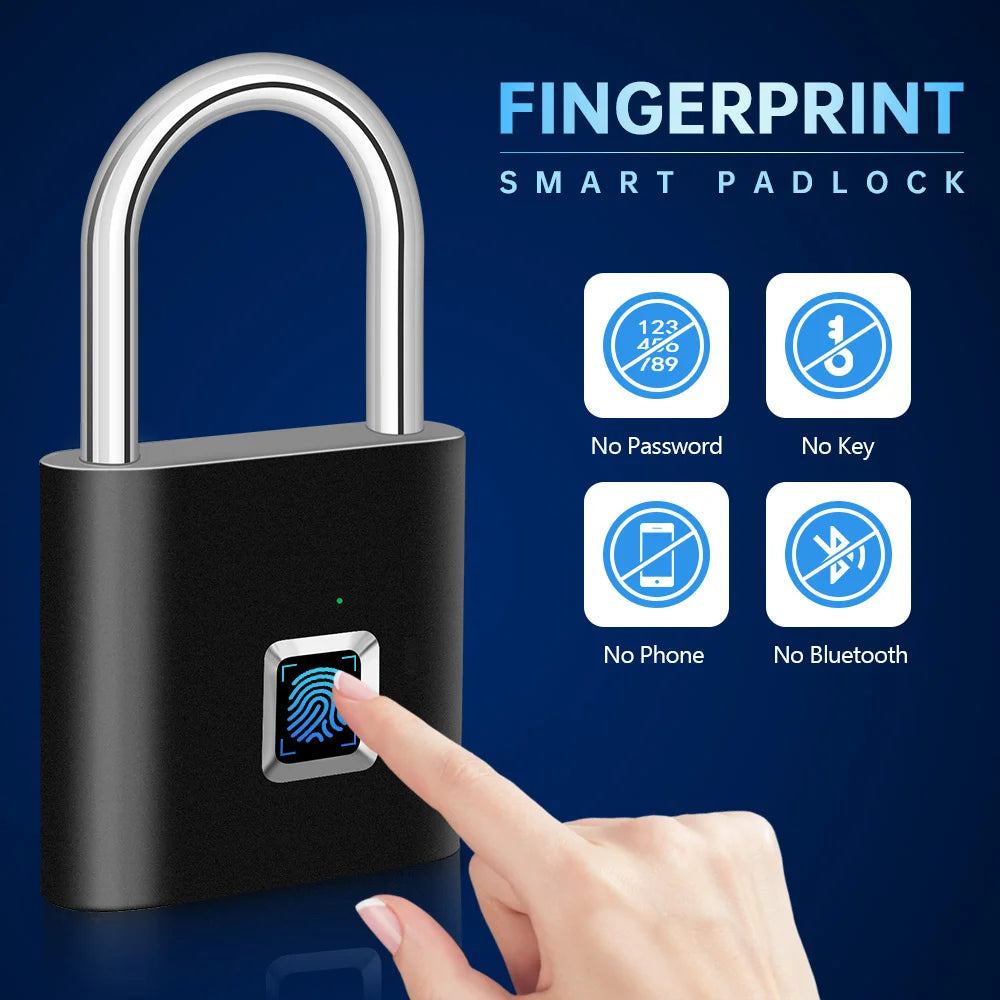 Cadeado Inteligente com Impressão Digital KERUI USB Recarregável à Prova d'Água