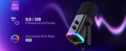 Microfone Dinâmico FIFINE AM8 USB/XLR RGB para Streaming, Podcast e Games