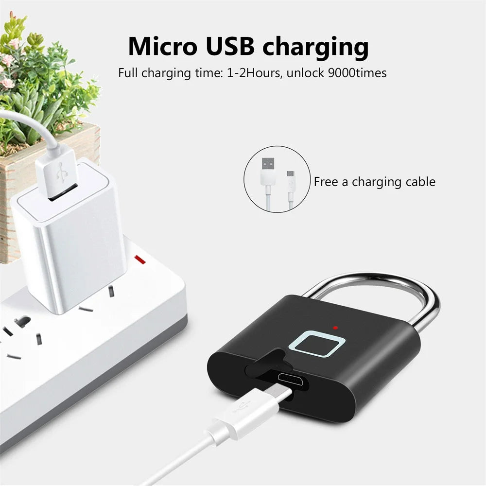 Cadeado Inteligente com Impressão Digital KERUI USB Recarregável à Prova d'Água