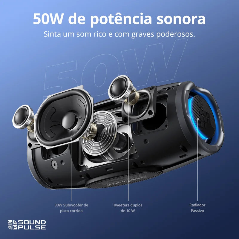Caixa de Som Bluetooth Tronsmart Mirtune S100 50W IPX7 com Powerbank Integrado