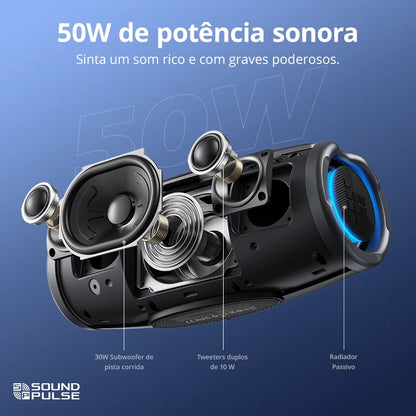 Caixa de Som Bluetooth Tronsmart Mirtune S100 50W IPX7 com Powerbank Integrado