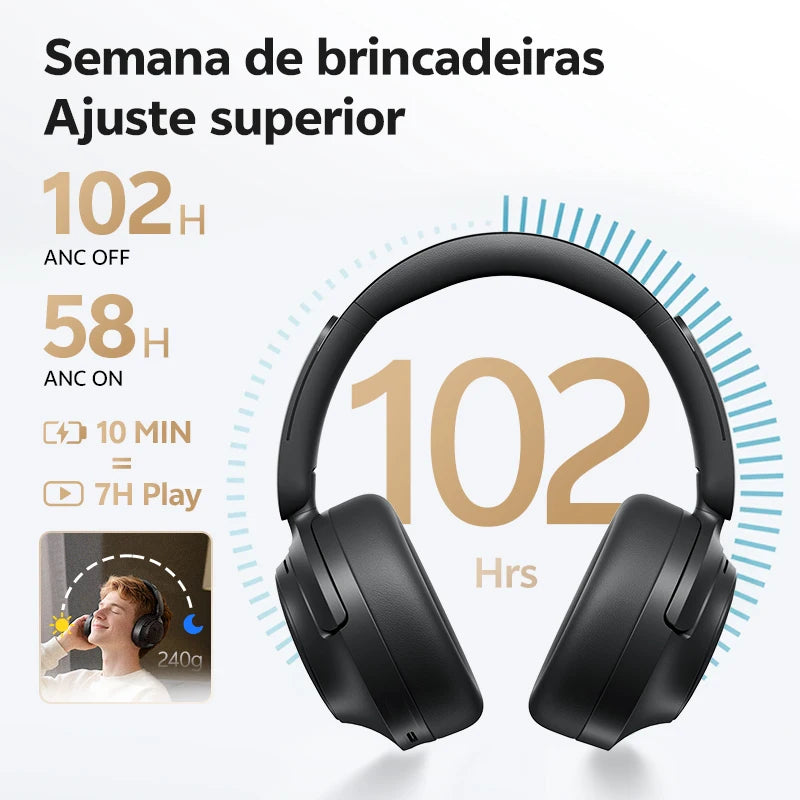 Headphone QCY H3S Hi-Res LDAC ANC Adaptativo Bluetooth 6.0 com Áudio Espacial