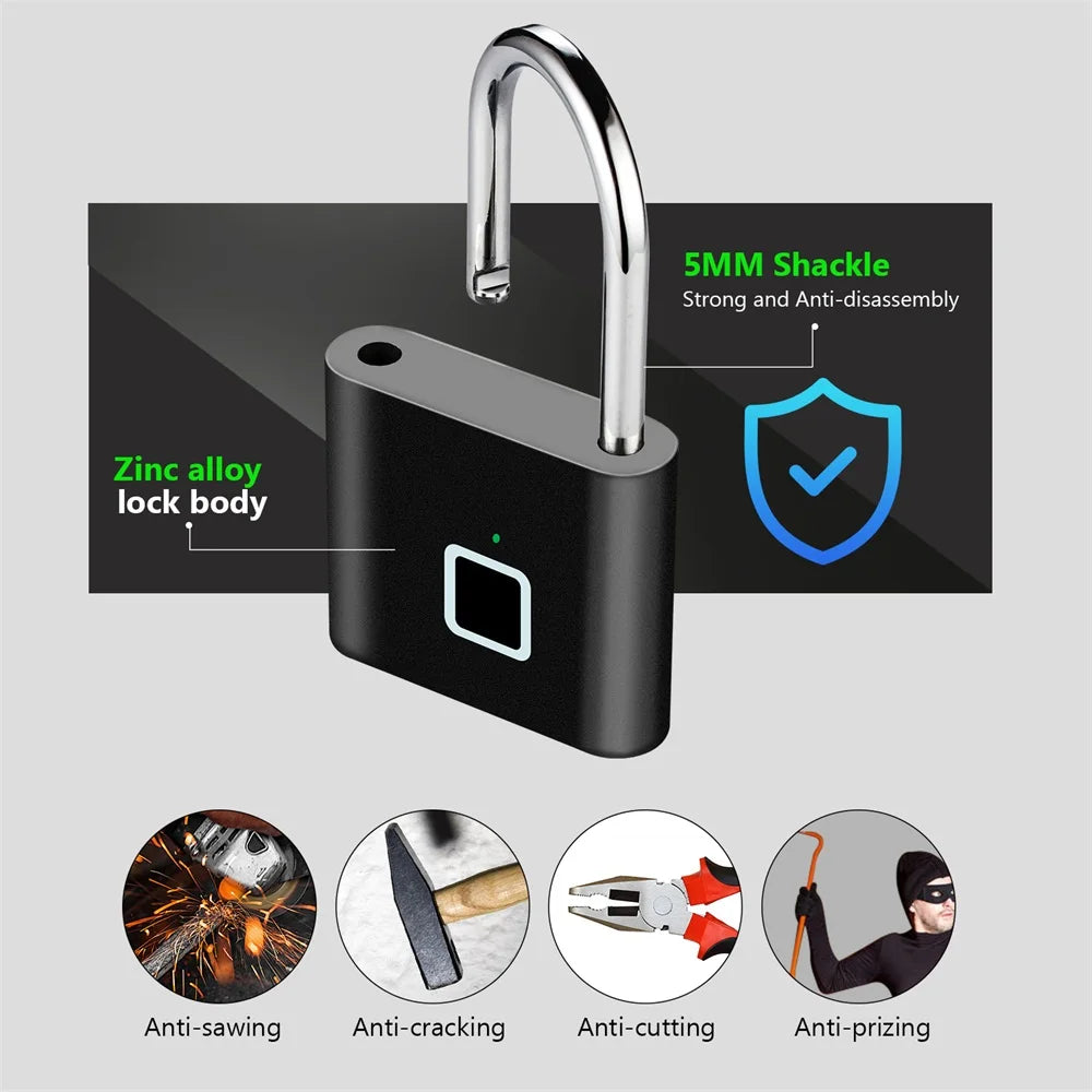 Cadeado Inteligente com Impressão Digital KERUI USB Recarregável à Prova d'Água