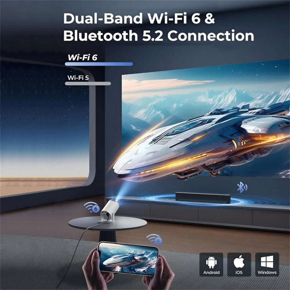 Projetor Smart HY300 HD Compatível com 4K para Filmes, Séries e Games