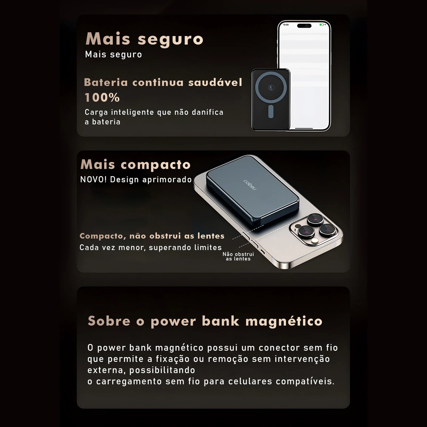 Power Bank Magnético Coibel com Carregamento Sem Fio Portátil