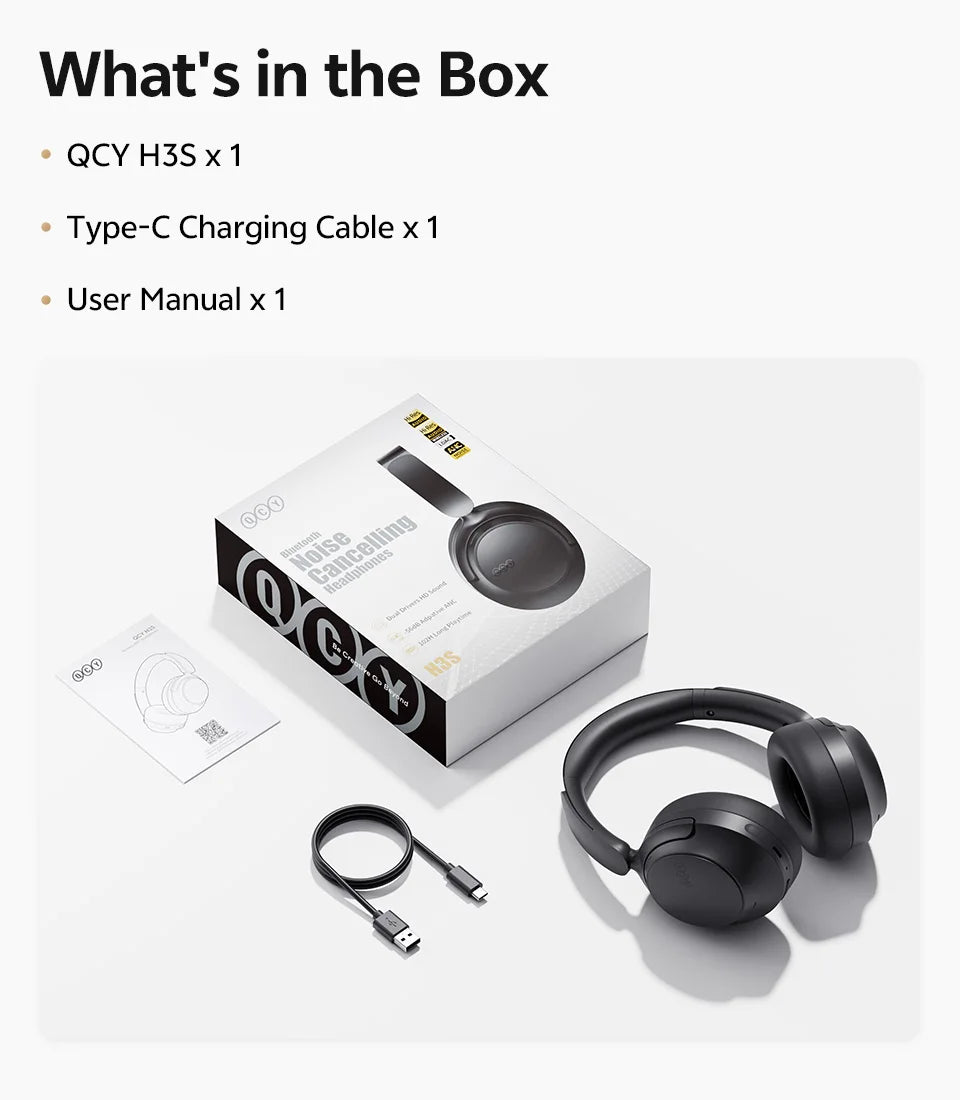 Headphone QCY H3S Hi-Res LDAC ANC Adaptativo Bluetooth 6.0 com Áudio Espacial