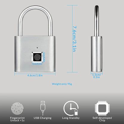 Cadeado Inteligente com Impressão Digital KERUI USB Recarregável à Prova d'Água