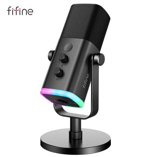 Microfone Dinâmico FIFINE AM8 USB/XLR RGB para Streaming, Podcast e Games