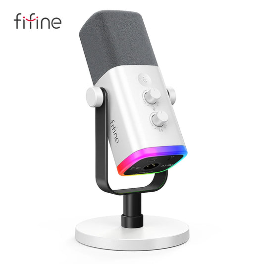 Microfone Dinâmico FIFINE AM8 USB/XLR RGB para Streaming, Podcast e Games
